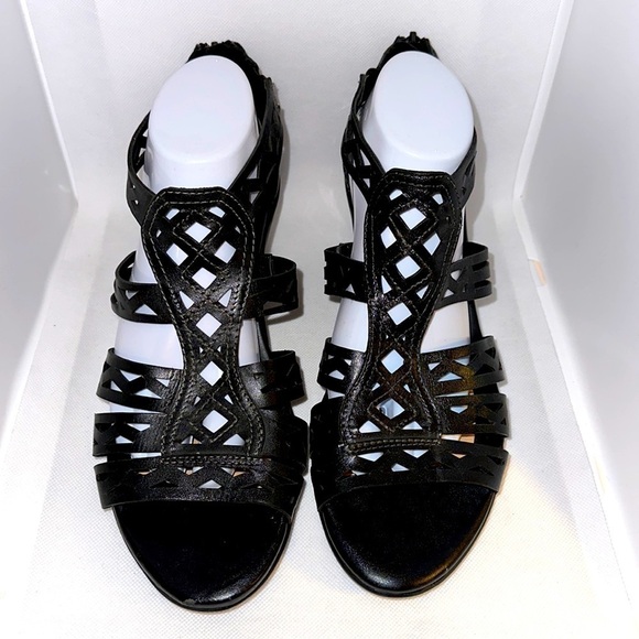 Earth Cutout Leather Wedge Sandals - Picture 7 of 13